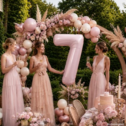 Image of 40 Inch Light Pink Number 7 Foil Big 0-9 Giant Digital Balloon | 7th for Birthday Anniversary Graduation Decorations