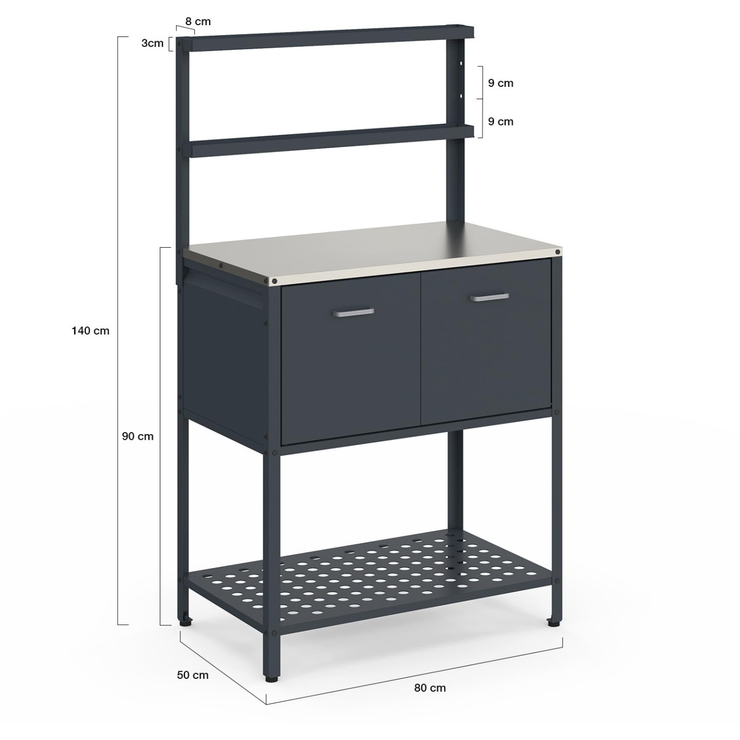 Meuble de Cuisine extérieure Pareo 2 Portes 2 étagères Acier Gris Anthracite