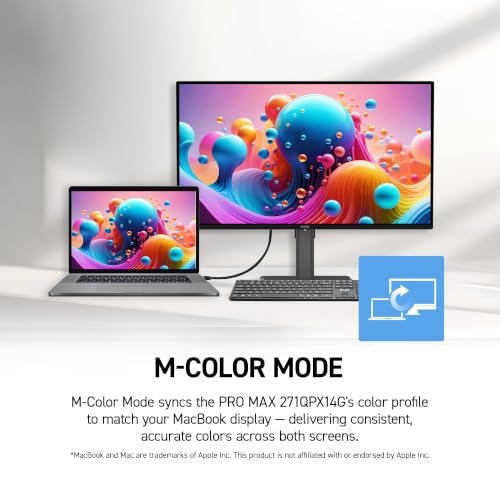 Image of MSI PRO MAX 271QPX14G 27 inch 2560x1440 QD OLED Monitor,144Hz,DisplayHDR,AMD FreeSync /G-SYNC Compatible,HDMI,Display Port,△E< 2,Mac Optimization Software,PANTONE Validated,Height Adjustable,Speaker, Black
