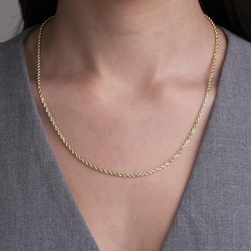 EVAYA 14K Solid Gold Rope Chain Necklace for Women & Men (1-8mm Width, 14-30" Length) - Cadenas de Oro Puro de 14K3