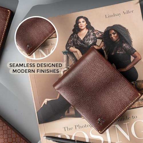 Contacts Wallet for Men Leather Original | Stylish Purse with RFID Blocking | Card Holder Slots ID Window Coin Pocket and 2 Cash Compartments | Gift for Man (203-Brown) 7 519asVaK40L