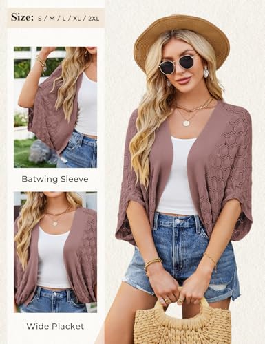 Image of GRACE KARIN Summer Cropped Cardigan for Women 2026 Batwing Sleeve Crochet Bolero Shrug Sweaters Lightweight Beach Boho Kimono