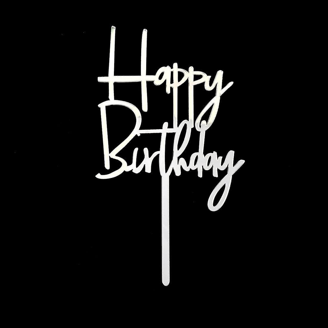Happy Birthday Cake Topper for Birthday Party Decorations - Mirror Silver Acrylic