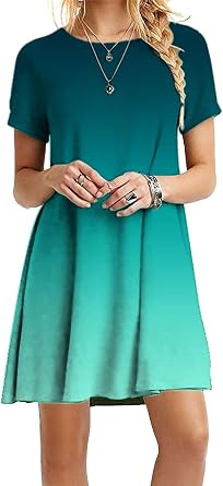 OMZIN Women Short Sleeve Loose Dress Simple Summer Casual Dresses Holiday Soft Sundress