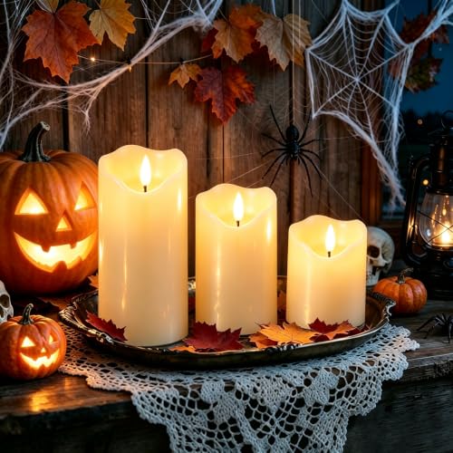 Image of VIEWELLD Flickering Flameless Candles with Remote and Timer, Realistic LED Candles, Battery Operated Candles for Christmas Home Wedding Birthday Decoration, Real Wax Set of 3(Ivory White)
