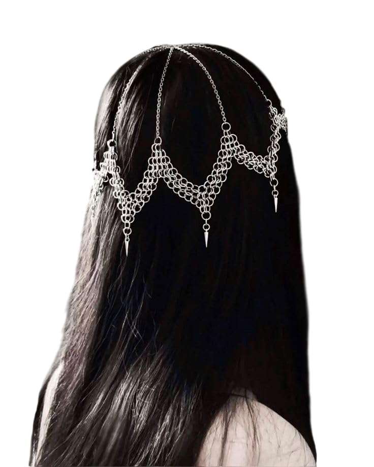 Womens Chainmail Headpiece Crown Medieval Hair Chain for Cosplay LARP & Festival Wear.