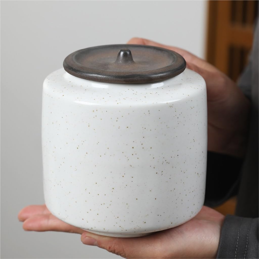 SONGCHAO Sugar Jar Ceramic Loose Tea Storage Container Jar Home Kitchen Food Storage Jar Chinese Style Retro Rough Ceramic Sealed Jar Tea Canister (Color : White)