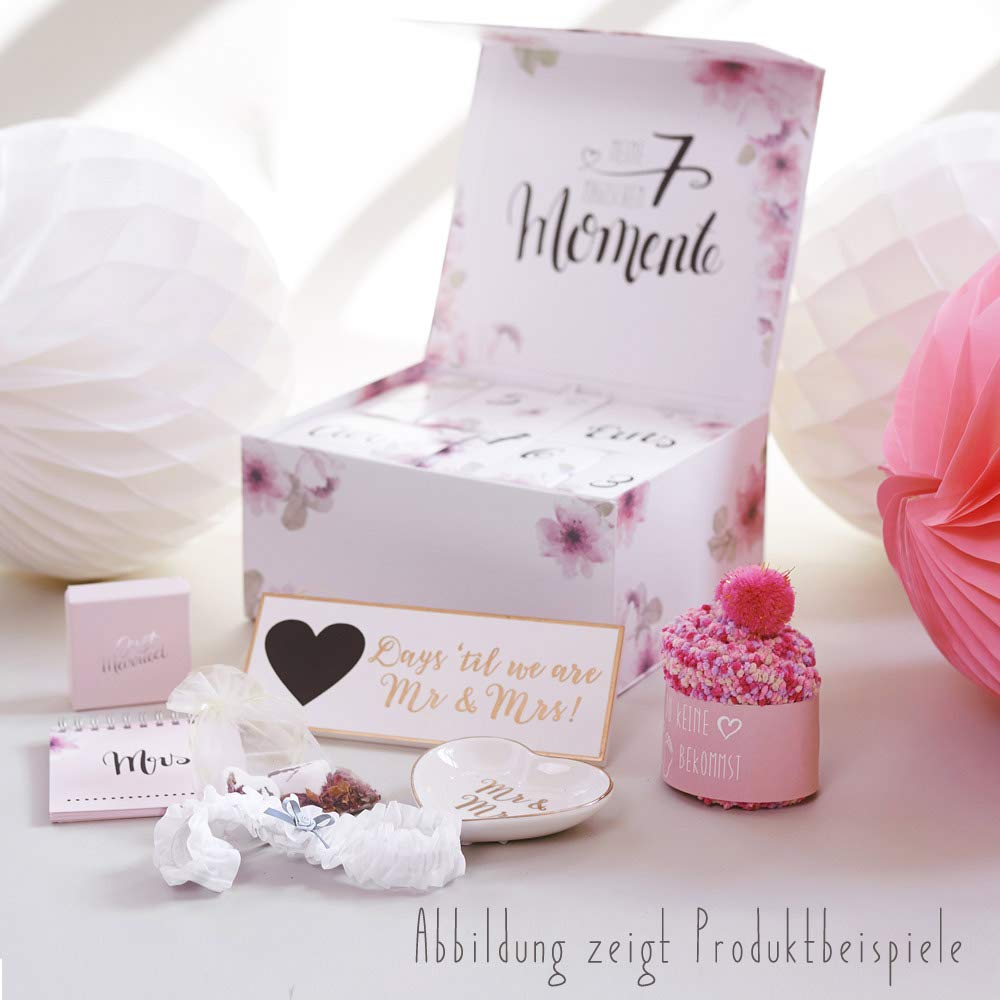 Hochzeits Countdown Kalender mit 7 Türchen für die letzten 7 Tage und einem 100 Tage Countdown, JGA Geschenk, Braut-Countdown-Kalender, Adventskalender für Braut, Brautbox zur Hochzeit, Brautgeschenk