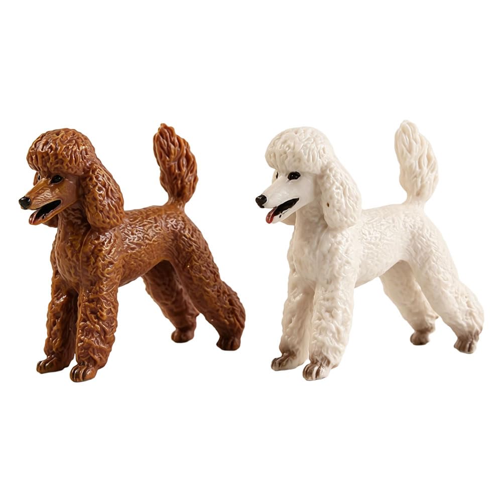 Jehoshaphat 2Pcs Poodle Collectible Figurines, Realistic Mini Pet Dog Model Desktop Ornament Small Statue for Home Indoor Decoration