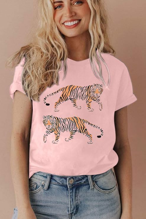 Tiger Shirt Women Vintage Animal Graphic T-Shirt Casual Short Sleeve Crewneck Tee Summer Loose Fit Tops - Image 3
