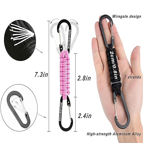 Image of BRAVESHINE Paracord Keychain Carabiner Clip, D Ring Lanyard Hanger Stroller Hook for Water Bottle, Key, Backpacks, Men, Women