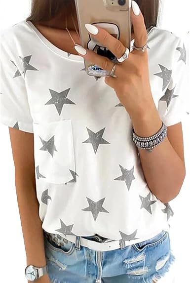 Adelaide White Casual Star Pocket TeeI 