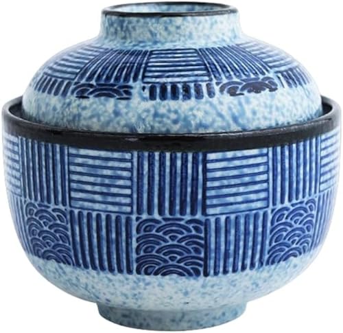 AOBOPO 粗陶器セラミックボウル|ふた付き|電子レンジ対応|滑り止め|多用途 蒸し碗 茶碗蒸し碗 蓋付き 蒸し器 陶器 和食器 日本風 スープカップ デザートカップ 茶碗蒸し フタ付き スープ茶碗