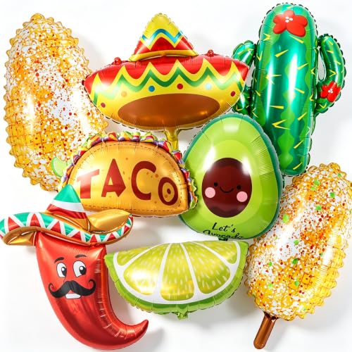 Mexican Fiesta Balloons Avocado Chili Cactus Corn Taco Balloons for Taco A Bout Party Decoration Fiesta Party Decor Taco Tuesday Decorations Mexican Cinco De Mayo Party Decorations