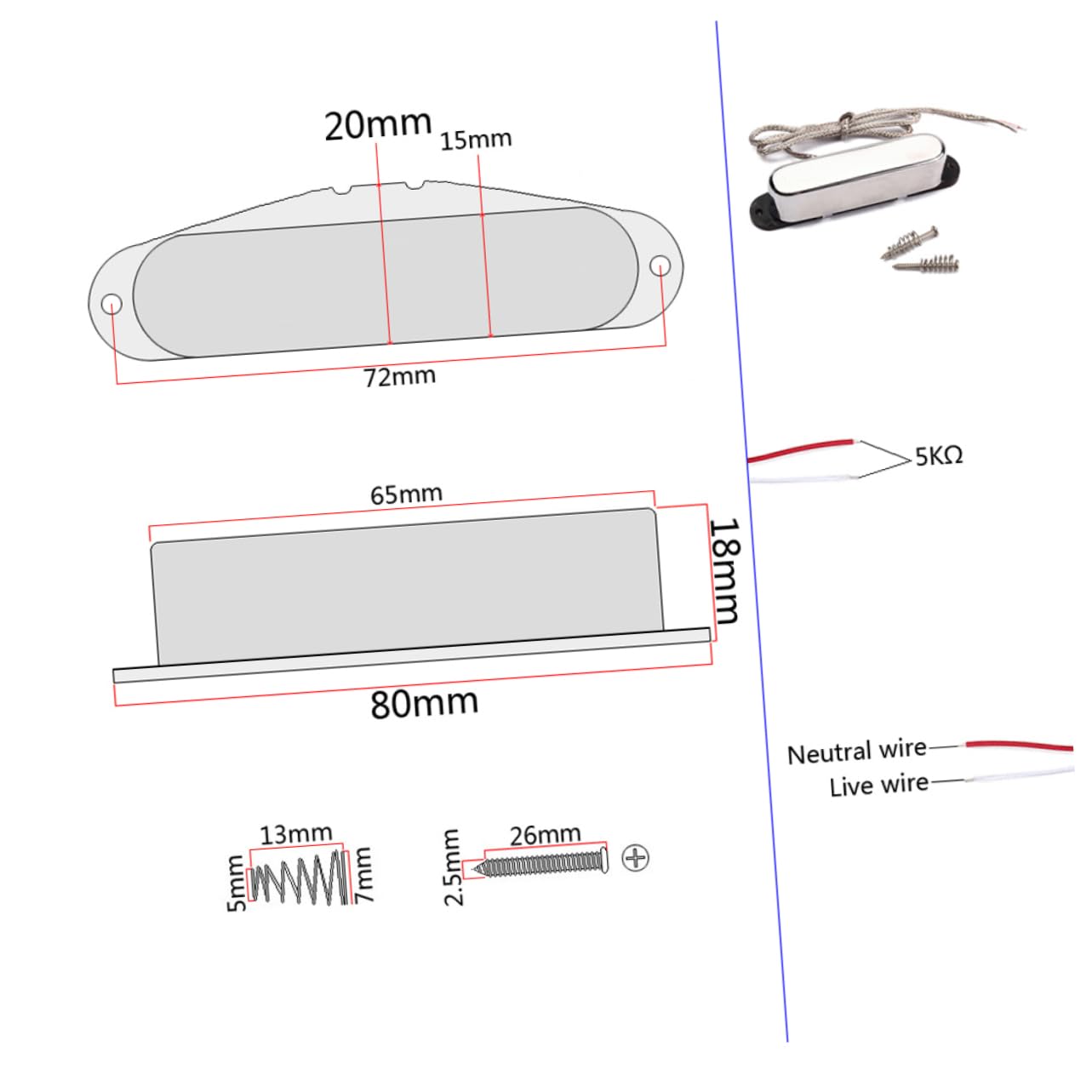 Pickup per Chitarra Elettrica Vintage V Gma01 Set da 5 | Bassi, Bobina in Fibra e Supporto Abs Nero, Piastra Base in Rame, 5 Magneti