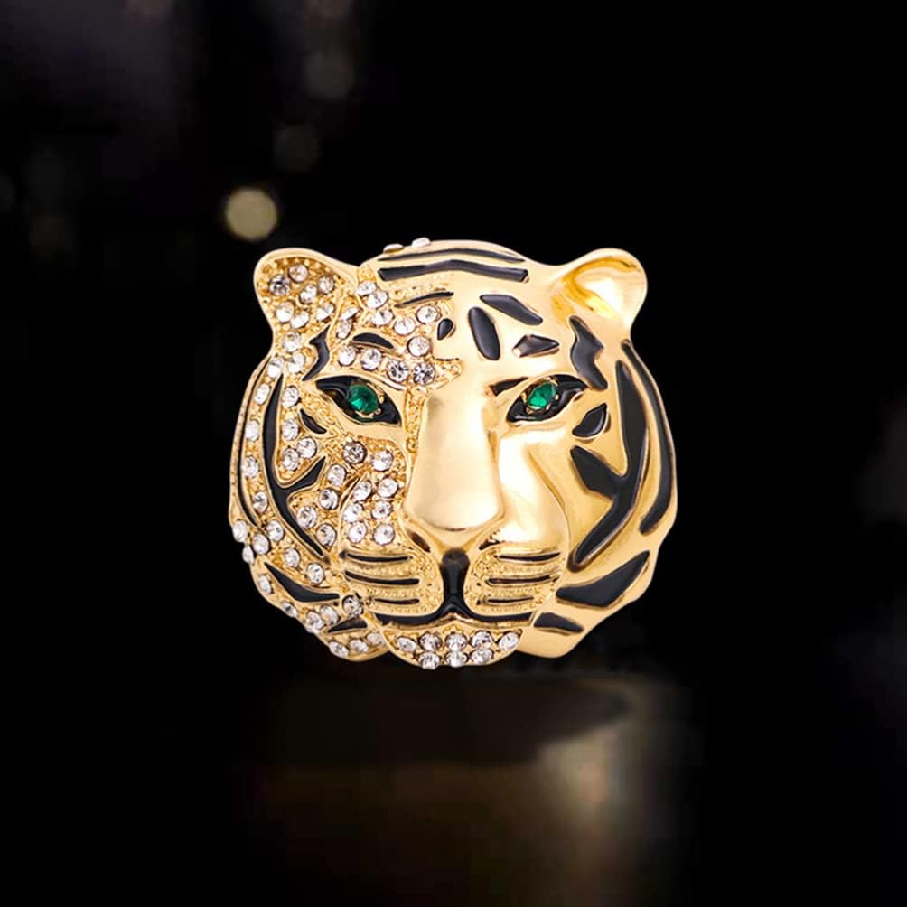 Tiger Head Brooch Pin Crystal Rhinestones Animal Badge Suit Breastpins Clips Collar Lapel Pin Clothes Dress Corsage for Men Women Golden - Image 4