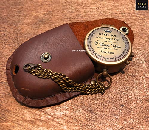 Brújula de latón portátil con estuche de cuero miniatura 7