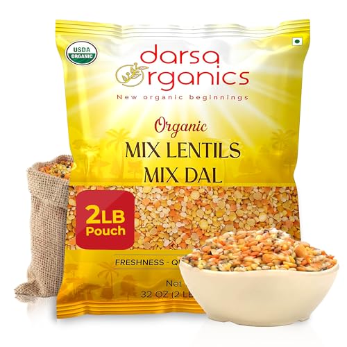 Darsa Organics Mixed Lentils (Panchratna Dal) 2lb | USDA Organic, Non-GMO, Kosher | Superfood Rich in Protein &amp; Fiber | Great for Soup Mix, Stews, &amp; Curries