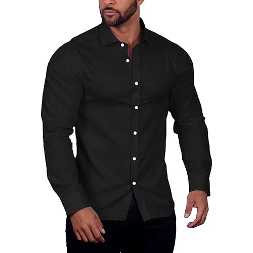 COOFANDY Mens Casual Button Down Shirts Untucked Long Sleeve Stretch Dress Shirt