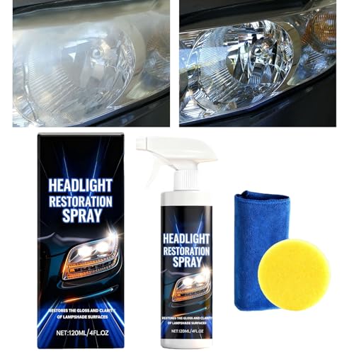 ヘッドライトリストア - 120ml タオルとスポンジクリーナー付き | ヘッドランプレンズ復元キット,メンテナンス 車庫 明瞭 トラック オートバイ ランプ 外装 自動車用