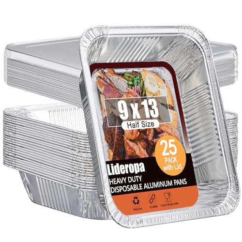 Image of Disposable Aluminum Foil Pans with Lids 9x13-25 Pack Aluminum Foil Pans, Heavy Duty Aluminum Baking Pans for Holiday Cooking, Christmas, Thanksgiving, Parties, Meal Prep & Storage