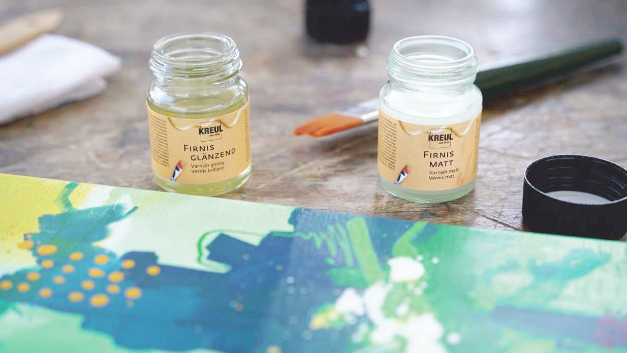 KREUL 86169 - Firnis matt, 1000 ml, schützt vor Staub und Schmutz, transparenter & elastischer Schlussfirnis auf Kunstharzbasis, für Öl- und Acrylmalerei