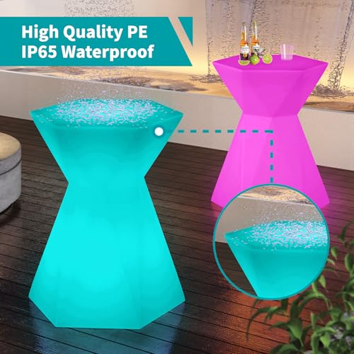 Image of BALUS 30 inch Height LED Bar Table, Light Up Bar Cocktail Tables 16 RGB Colors Changing Lights with Remote Control, Waterproof Recharge Luminous Furniture, Night Lighting for Party, Pub, 1 Piece - Hexagon