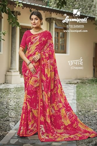 Image of Laxmipati Sarees Women's Multicolor Georgette Fancy Designer Floral Printed Saree with Unstitched Art Silk Blouse Piece - Elegant Party & Festive Saree for Special Occasions