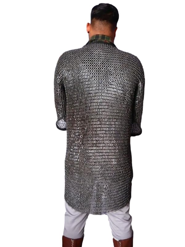 THE MEDIEVALS Chainmail Shirt with Leather Trimming 09mm Flat Rivited Ring SCA Armor Mild Steel Solid Ring