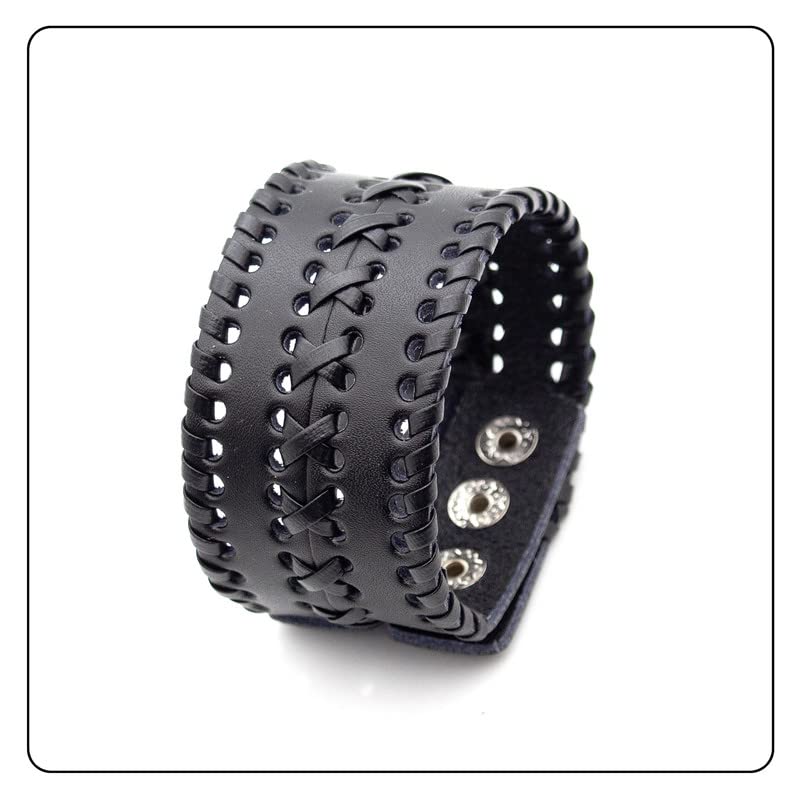 Image of Punk Rock Wide Cuff Wristband Braided Leather Bracelet