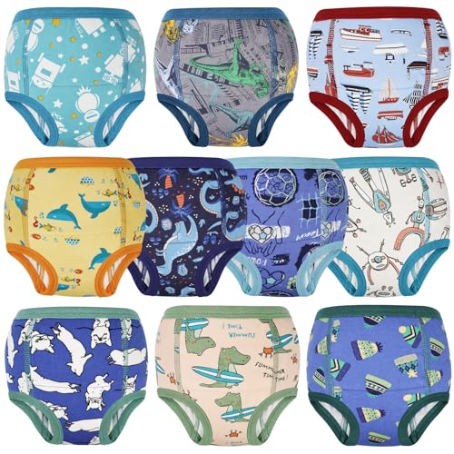 FLYISH DIRECT Culotte Apprentissage pour Garçons et Filles 100% Coton, 10 Paquets Culotte enfant Apprentissage, Absorbantes et Réutilisables, Bleu Vert, 2 ans