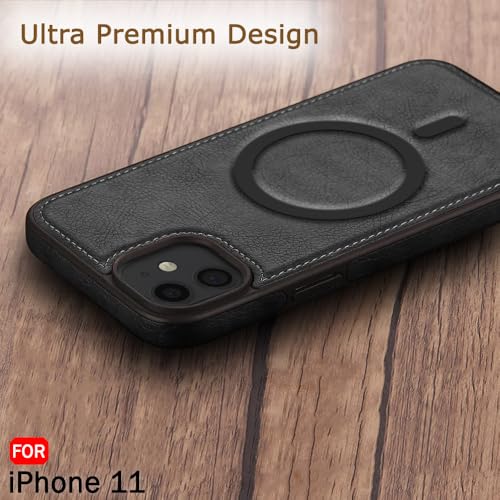 Image of TheGiftKart Genuine Leather Finish Back Cover Case for iPhone 11 | Shockproof Design | Raised Edges for Camera & Screen Protection | Stunning Minimalist Design Case Cover (MagSafe Compatible, Black)