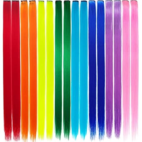 16 PCS Clip-in Rainbow Hair Extensions Cover