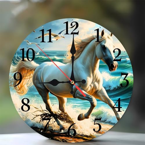 Horloge murale bois moderne de 35 cm style chevaux sauvages