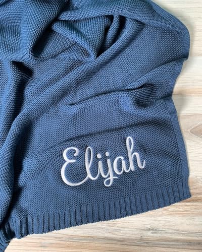 Image of LOVELYPOD Custom Knit Baby Blanket, Personalized Embroidered with Name Nursery Blanket, Newborn, Cotton Knit Stroller Blankets, Birthday Shower Gifts