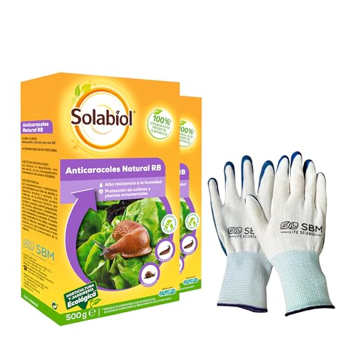 Solabiol Anticaracoles Natural Rb, Protección Contra Caracoles y Babosas 500 Gramos, Pack de 2 + guantes exclusivos SBM