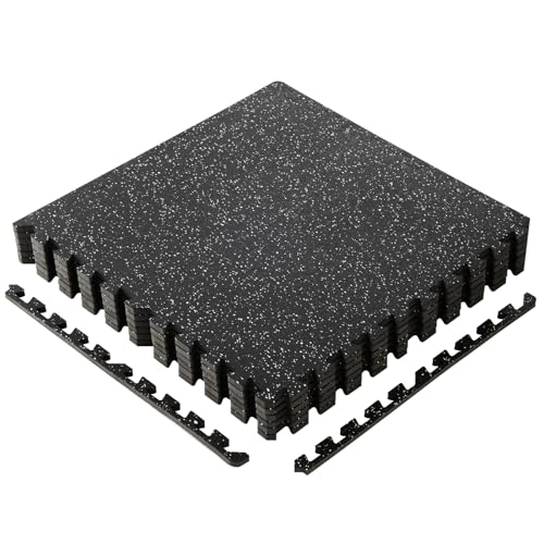 Sweetcrispy Interlocking Rubber Floor Tiles, Gym Flooring for Home Gym Mat 1/2 Inch Thick, Rubber Mats for Floor, Garage, Workout Space, Non-Slip, 6pcs