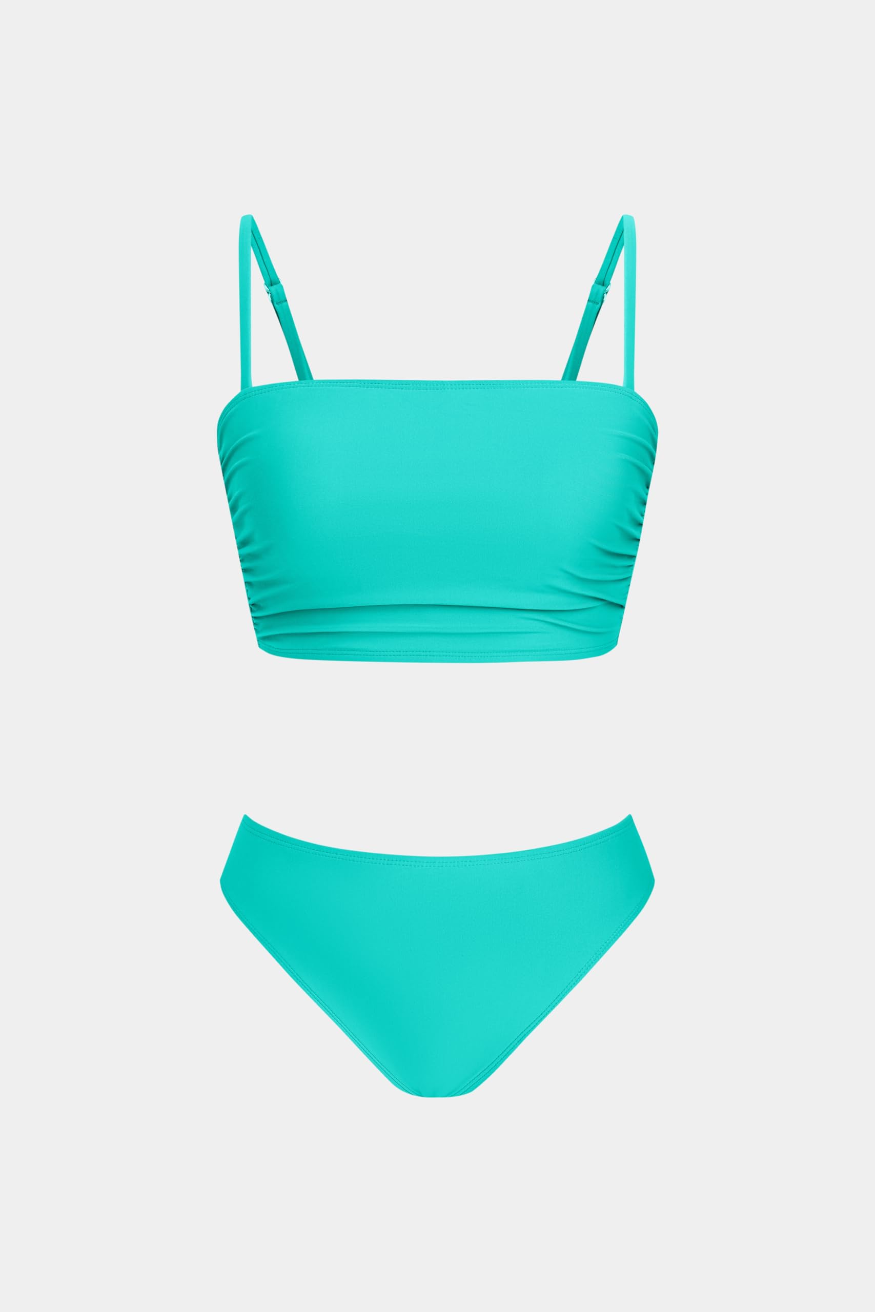 CUPSHE Bikini da donna, due pezzi, costume da bagno a fascia con scollo quadrato, vita media, increspato, spalline sottili