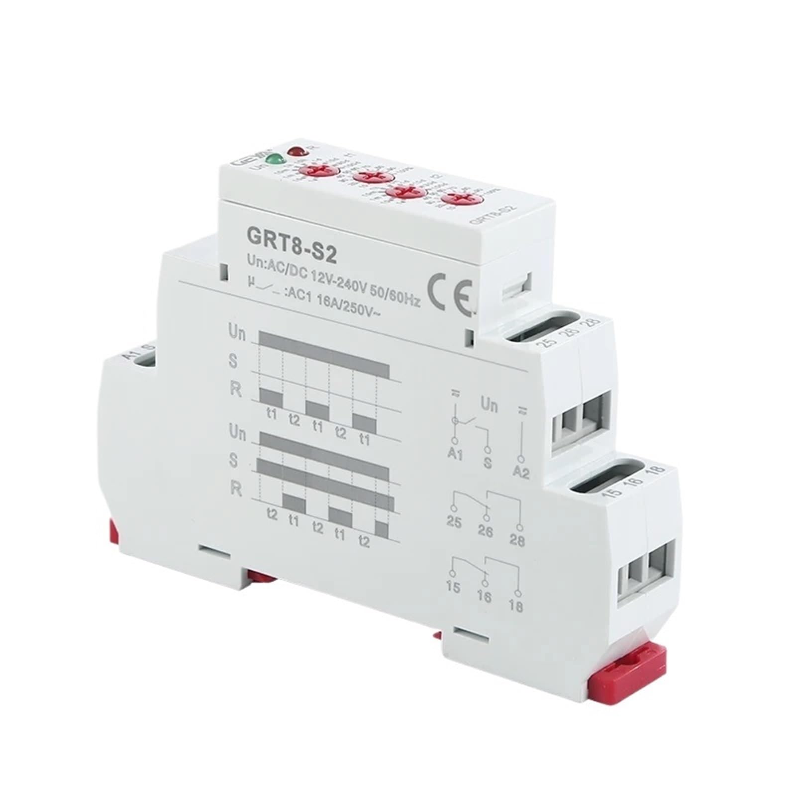 1 Uds. Relé temporizador de ciclo de GRT8-S, temporizador de ciclo de 12V, relé de repetición electrónico de 16A, relé de 24V CA, relés de 220V CA(GRT8-S1 ACDC12V-240V)