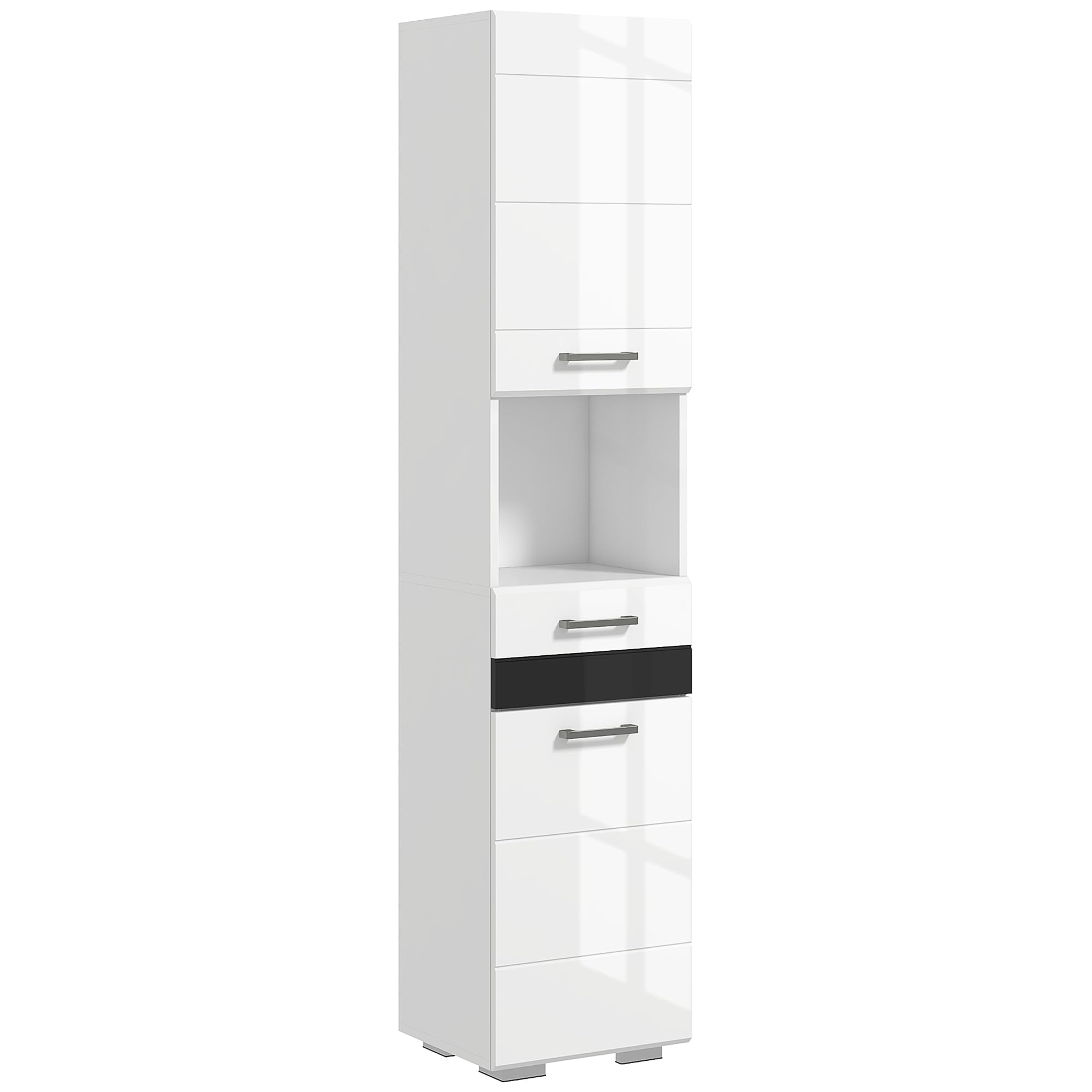 kleankin Colonna Bagno Salvaspzio in MDF, 37x32.5x170 cm Bianco Lucido | Mobile da Bagno, Ripiano Aperto, Cassetto, Armadietto Chiuso