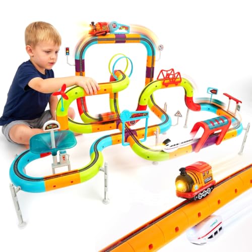 hahaland Elektrische Eisenbahn Kinder 3D Set, 115-tlg, Spielzeug ab 3 Jahre