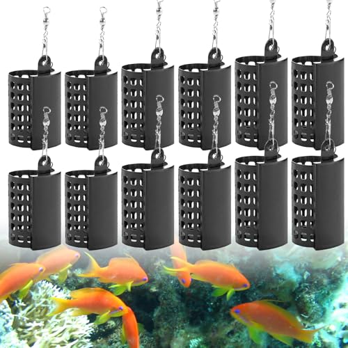 Jaula de Cebo de Pesca, 12 Piezas Cebador Pesca Redondo, Comedero, Sin Plom Cebador Pesca Jaula de Metal con Pesos y Remolinos Snap Jaula De Cebo De Pesca, Comedero para Adecuada para Pescar