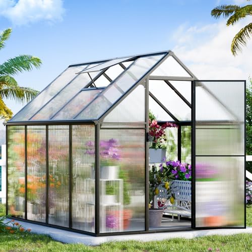 CDCASA Polycarbonate Greenhouse, 8.2x6.2 FT Easy Assembly Aluminu...