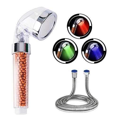 Douchette Pommeau Douche Eau SPA 3 Couleurs Contrôle de Température - CNASA Ionique Filtre Chlore Premium à main Haute Pression Economie d'Eau Pulvérisateur (Flexible Douche)