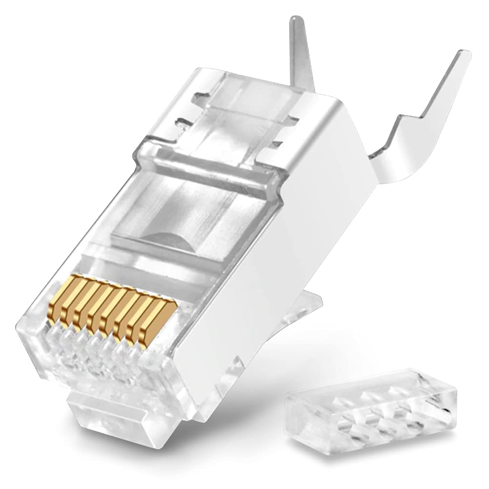 Netzwerkstecker Netzwerk DSL Stecker CAT7 CAT7A CAT6 CAT6A CAT5 RJ45 DSL LAN vergoldete Kontakte Knickschutz, Farbe:Weiss, Stückzahl:100 Stück