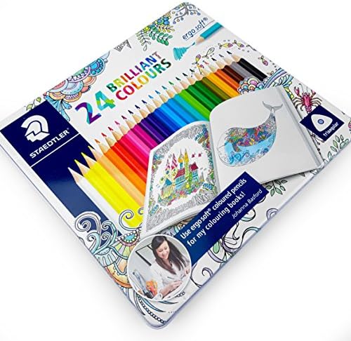Staedtler"Johanna Basford" Ergosoft Triangular Colouring Pencil in Tin - Assorted Colours (Pack of 24)