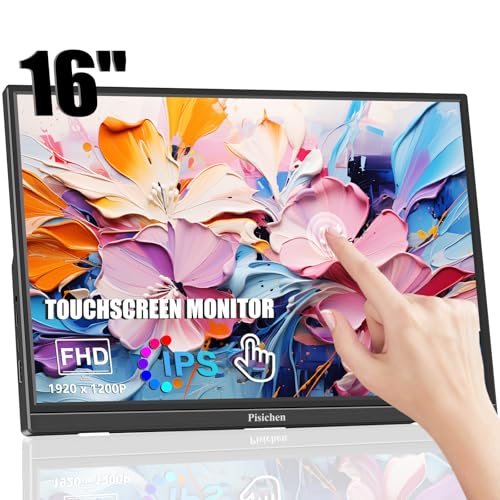 Image of Portable Monitor Touchscreen 16 Inch FHD 1920x1200P HDMI USBC Travel Touch Screen Monitor IPS Display for PC Laptop Computer Ras Pi, 300cd /㎡, Built-in Speakers