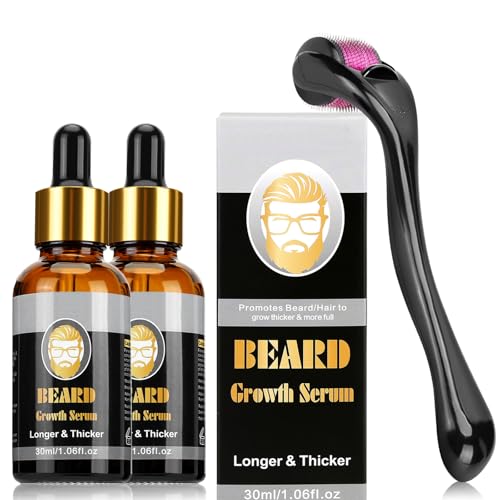 Endim Bartwachstum Bartpflege kit, mit Bartroller 0.5mm/2 Pack Bartwuchs Bartöl,Bartwuchs Derma Roller,Beard Microneedle, Bartpflege-Set Geschenk für Männer/Vater
