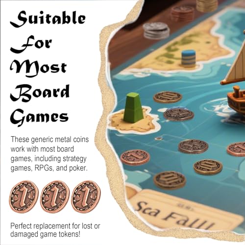 Prefdo Metal Coins for Board Games, 50 PCS Treasure Tokens for Poker, RPG, Strategy Tabletop Gaming, Fantasy Currency, Heavy Duty Generic Game Currency (Retro Rose Gold - Value 1 Coins)