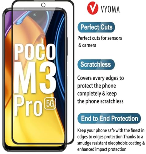 Image of VYOMA Military-Grade Gorilla Tempered Glass for Redmi Note 10 / 10s / Poco M3 Pro 5G (Black) Edge to Edge Full Screen Coverage | Scratch Resistant | Easy Installation Kit | Screen Protector for Smartphone | Bubble-Free | Ultra Clear HD Glass | Oleophobic Coating | Pack of 1
